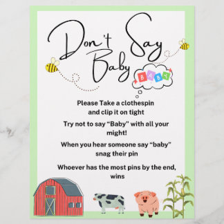 "säg inte baby" baby shower spel gårdsdjur brevhuvud
