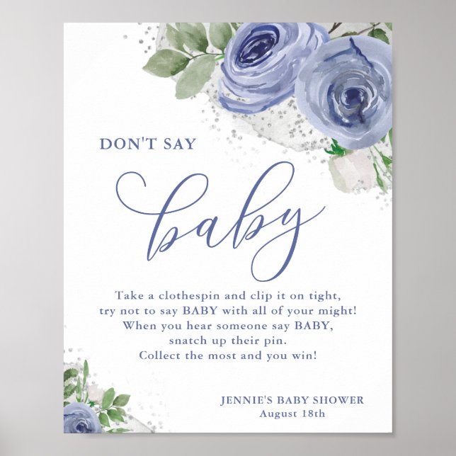 Säg inte Baby blue babyspel för Silver Blommigt Poster (Framsidan)