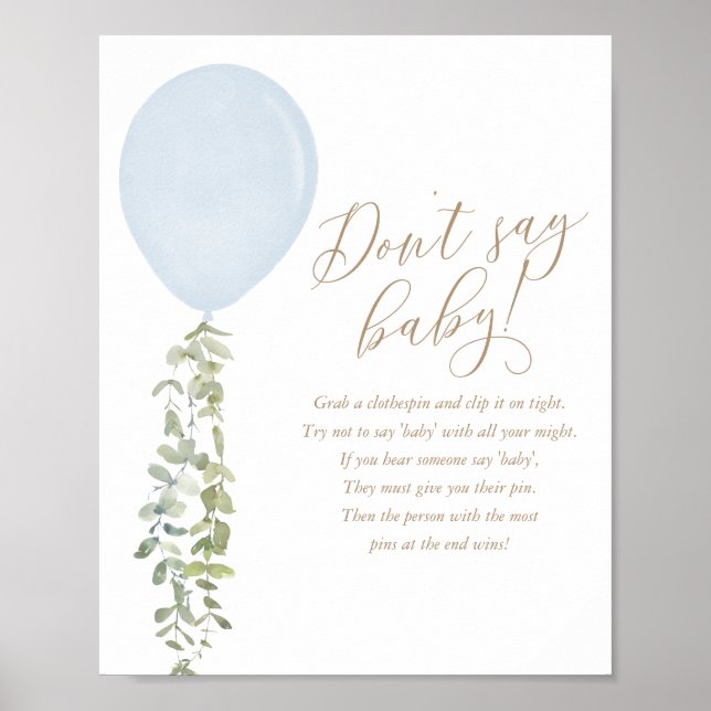 Säg inte Baby blue babystövel för ballonger Poster (Framsidan)