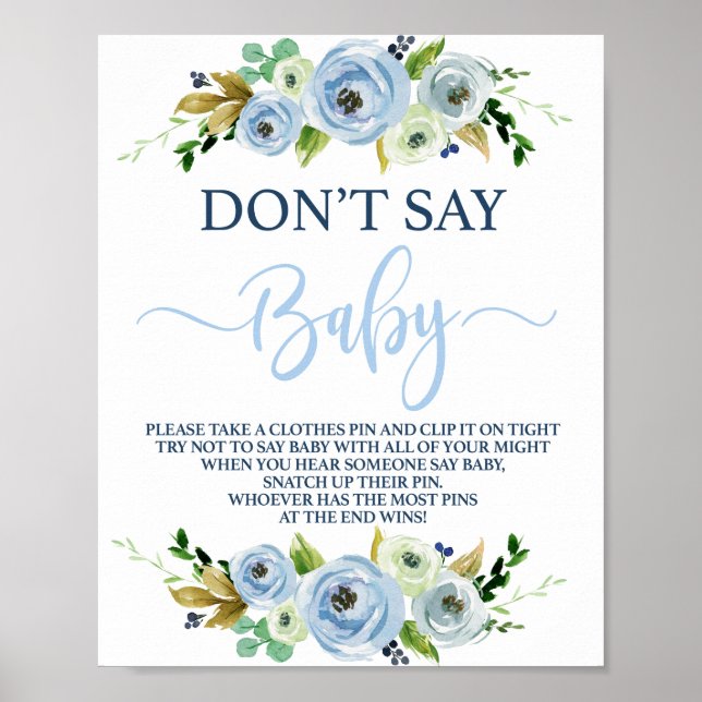 Säg inte Baby blue blommigt Poster (Framsidan)