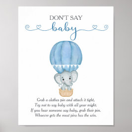 Säg inte Baby blue elphant Baby Shower-spel Poster