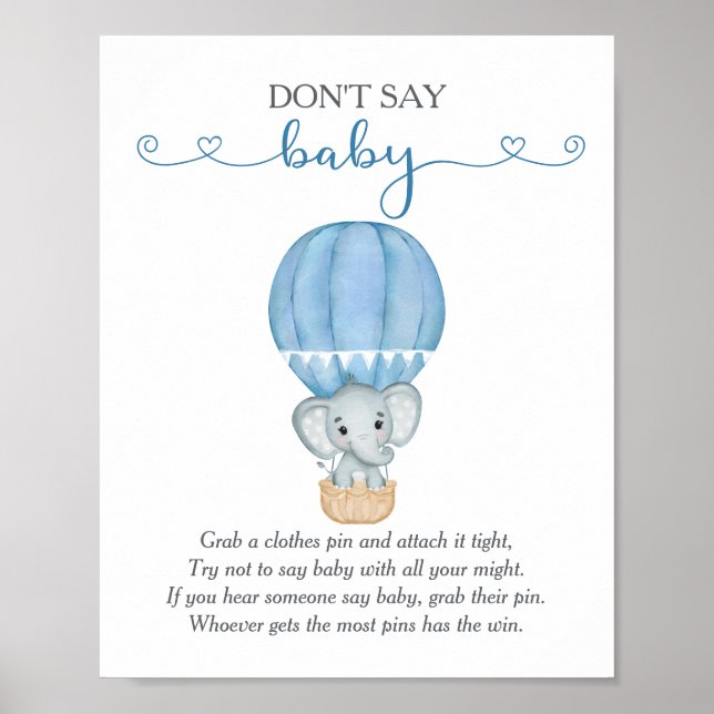 Säg inte Baby blue elphant Baby Shower-spel Poster (Framsidan)