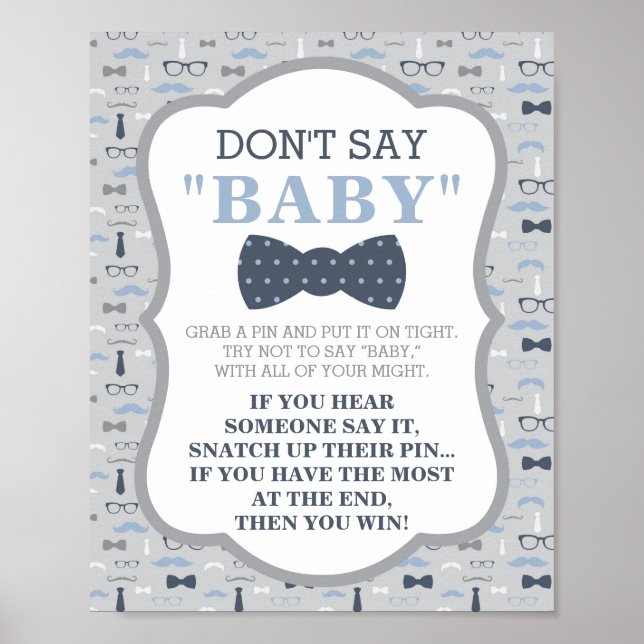 Säg inte Baby, Bow Tie, Blue och Grått Poster (Framsidan)