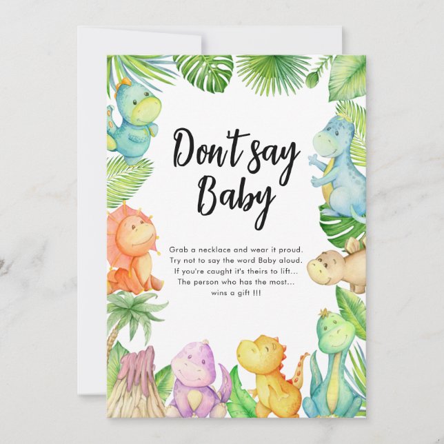 Säg inte baby Dinosaur Baby Shower Game Card Inbjudningar (Framsida)
