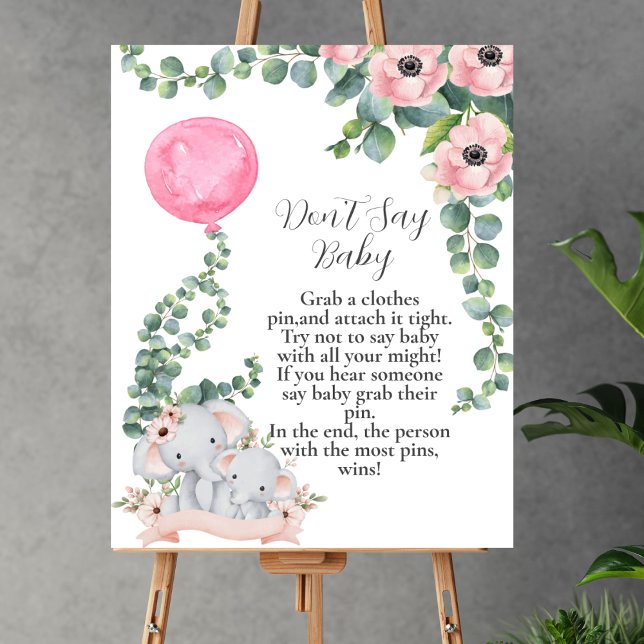 Säg inte baby Elephant Rosa Balloon Eucalyptus Poster (Skapare uppladdad)