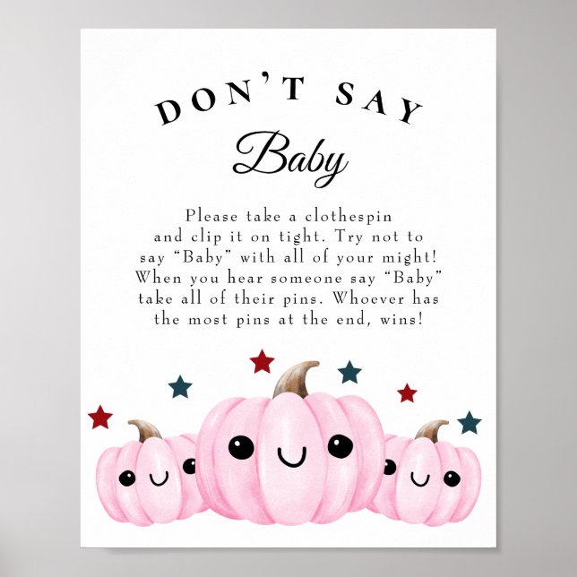 "Säg inte Baby" Halloween Baby Shower Game Poster (Framsidan)