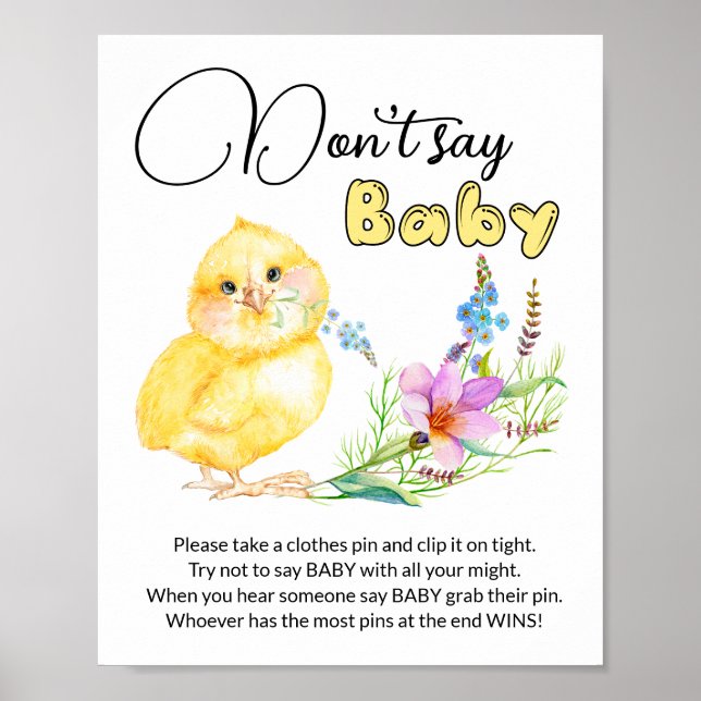 Säg inte Baby, lilla chick-babyduschspel Poster (Framsidan)