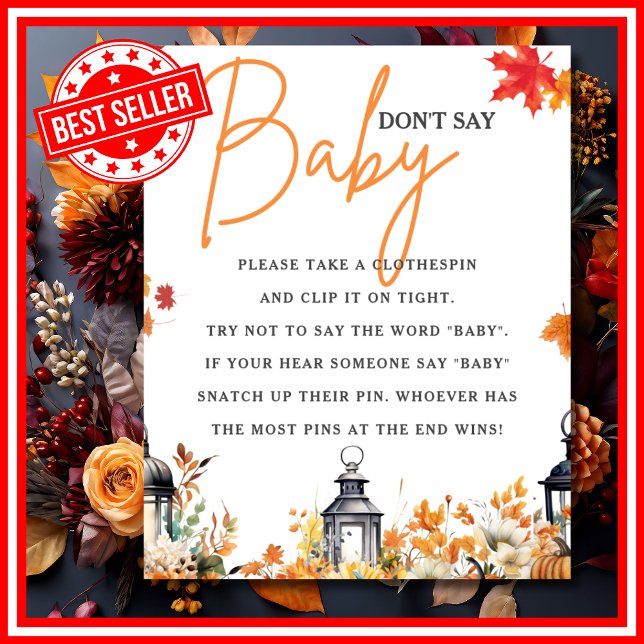 SÄG INTE BABY Little Pumpkin Baby Shower GAME Poster (DON'T SAY BABY A Little Pumpkin is on the Way Fall Autumn Baby Shower Game)