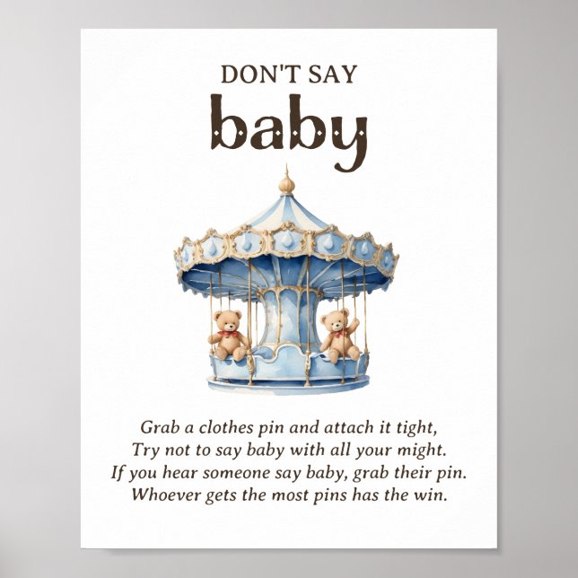 Säg inte Baby Nalle Boy Shower Game Poster (Framsidan)