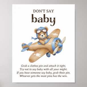 Säg inte Baby Nalle Pilot Baby Shower-spel Poster