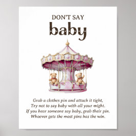 Säg inte baby nallebjörn tjej baby shower spel poster