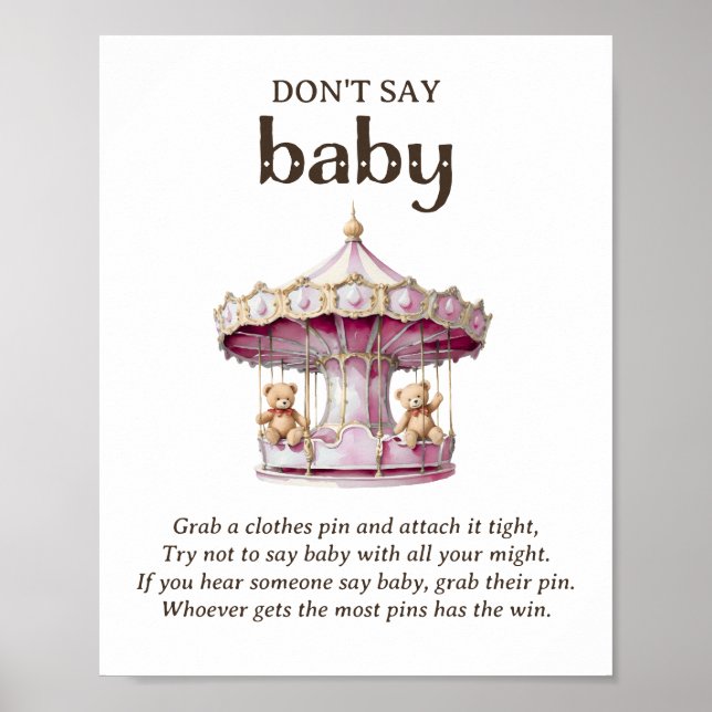 Säg inte baby nallebjörn tjej baby shower spel poster (Framsidan)