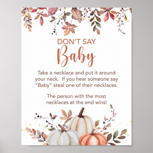 Säg inte Baby Necklace Shower Game Sign Poster (Framsidan)