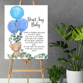 Säg inte baby Oh Boy Bear Blue Balloon Eucalyptus Poster