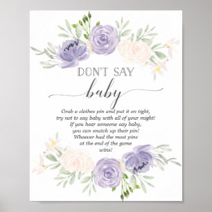 Säg inte Baby Pastel Lila Baby Shower-spel Poster