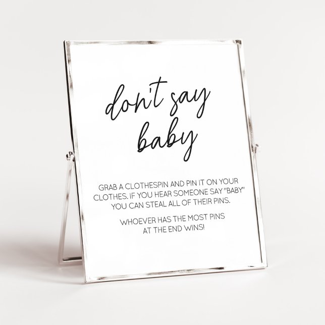 Säg inte Baby Poster (White Minimalist Heart Baby Shower Don't Say Baby Sign)