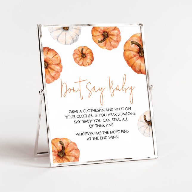 Säg inte Baby Poster (Minimalist Pumpkin Baby Shower Don't Say Baby Sign)