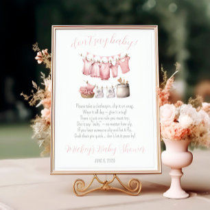 Säg inte baby! Rosa klädstreck baby shower-lek Inbjudningar