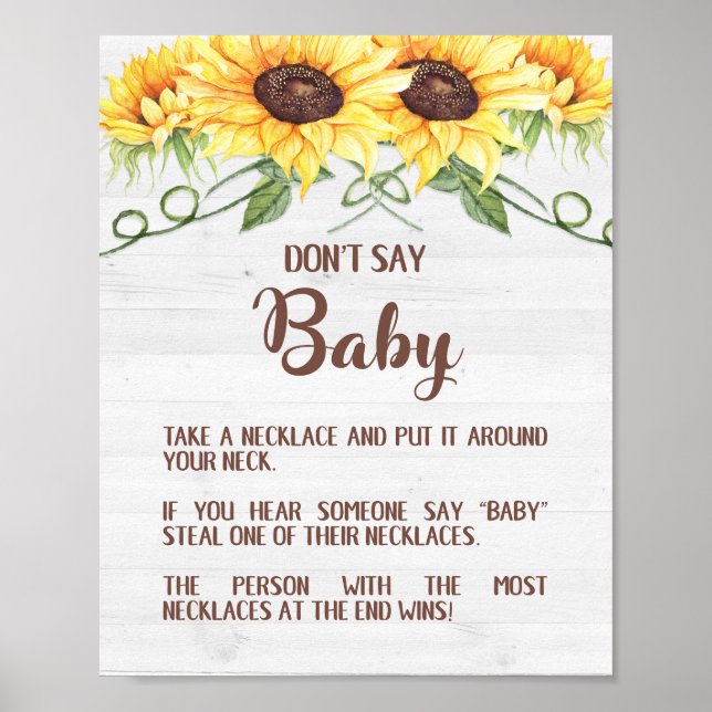 SÄG INTE BABY Solros Shower Game Sign NECKLACE Poster (Framsidan)