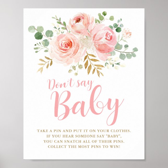 Säg inte Baby-spelskylt,  Rosa-babyskor P Poster (Framsidan)