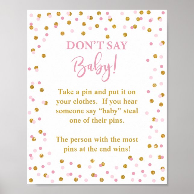 Säg inte babyskylt för babykläder Rosa och Guld Poster (Framsidan)
