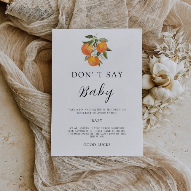 Säg inte babystöld, Orangar för vattenfärg Inbjudningar (Don't Say Baby Shower Game, Watercolor Oranges Invitation)