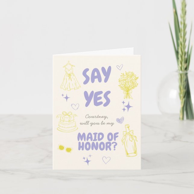 Säg Ja Lavendel + Gul Doodle Förlovning Kort (Framsida)