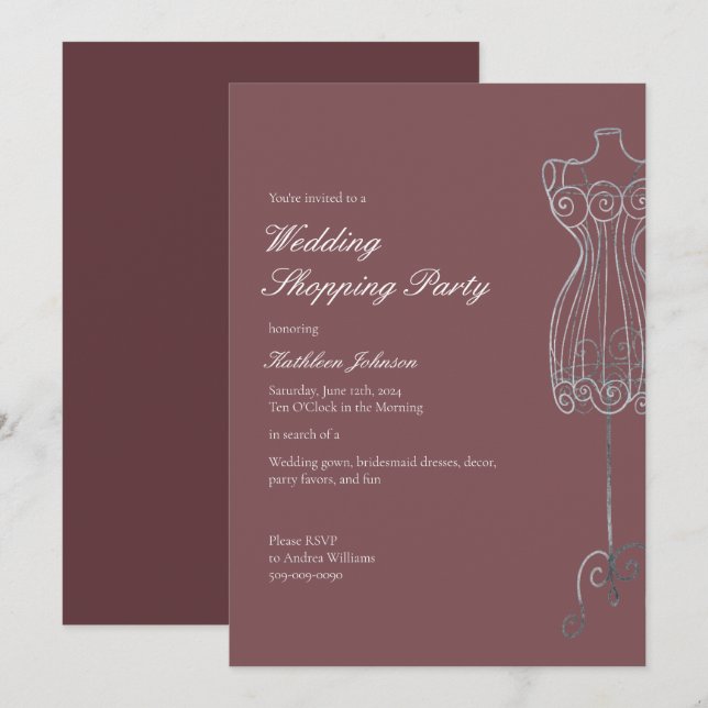 Säg ja till Dress Bridesmaid Shopping Party Inbjudningar (Fram/baksida)