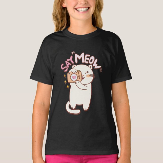 Säg Meow Funny Cute T Shirt (Framsida)