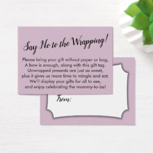 Säg nej till att slå på babyduschen Mauve Gift Car Visitkort