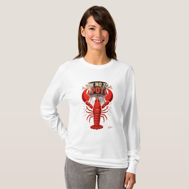 Säg Nej Till Hummer Långärmad T Shirt (Hel framsida)