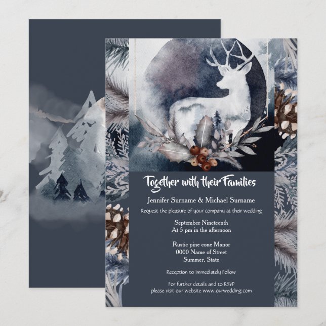 Sag silhouette-kvällsträdsfall inbjudningar (Fram/baksida)