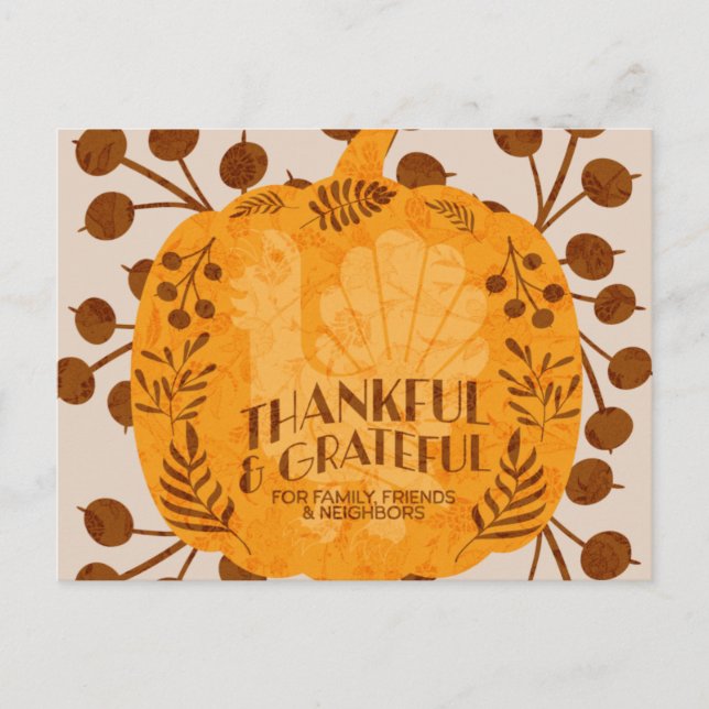 Säg tack Thanksgiving Kalkon Pumpa Grönska Vykort (Framsida)