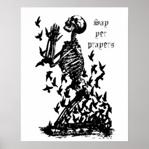 Säg yer Prayers Pirat Skeleton-björnfåglar humor Poster