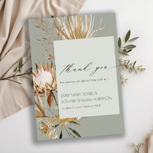 Saga Grönt Boho Protea Torkad Handflatan Blommigt Tack Kort