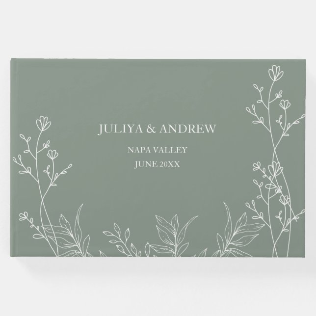 Saga grönt trendig bröllop gästböcker (Framsida)