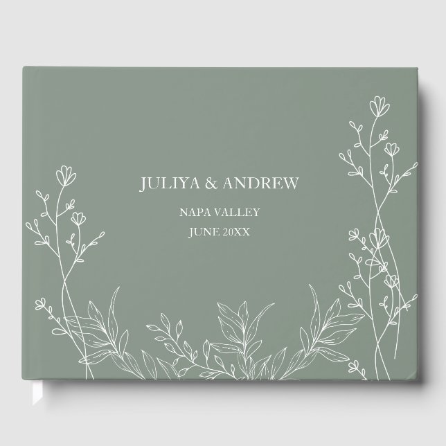 Saga grönt trendig bröllop gästböcker (Framsida)