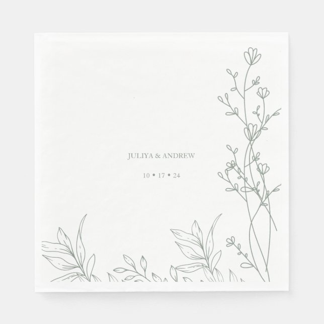 Saga grönt trendig bröllop pappersservett (Framsidan)