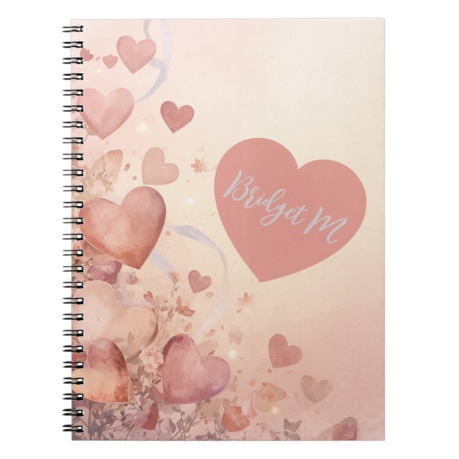sagan Dusty Rose Hjärtkaskad Abstrakt monogram Anteckningsbok (Framsidan)