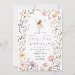 Sagan Första Akvarell Blommiga Flickor 1-årsdag Inbjudningar