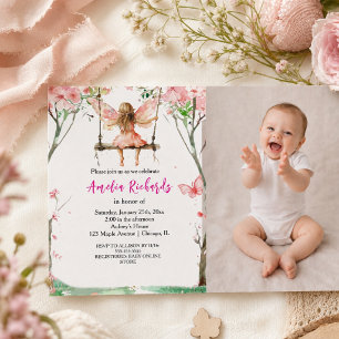 Sagan Första Vattenfärg Blommig Flicka 1-årsdag Inbjudningar