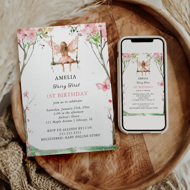 Sagan Första Vattenfärg Blommig Flicka 1-årsdag Inbjudningar (Skapare uppladdad)