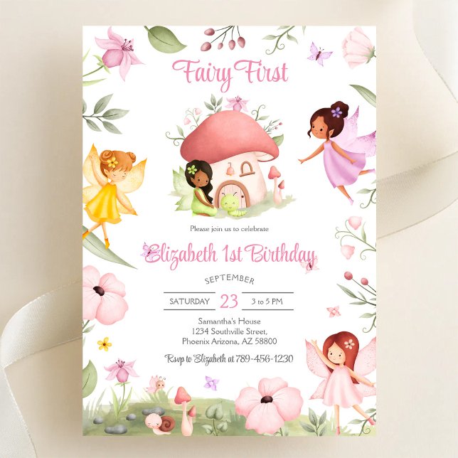 Sagan Första Whimsical Blommig 1-årsdag Inbjudningar (Skapare uppladdad)