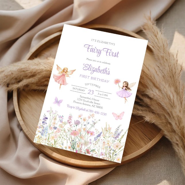 Sagan Första Whimsical Blommig 1-årsdag  Inbjudningar (Skapare uppladdad)