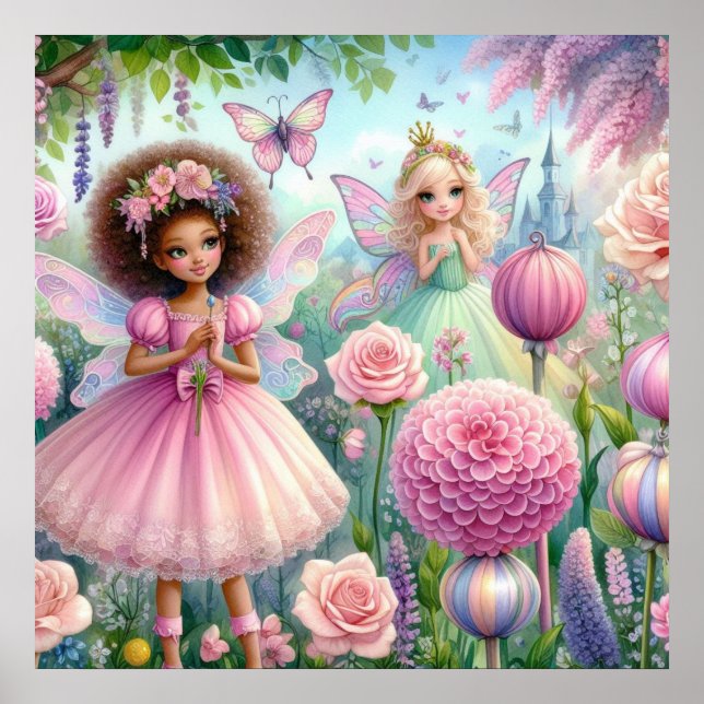 Sagan och blommor i sagoland pastell vattenfärg  poster (Framsidan)
