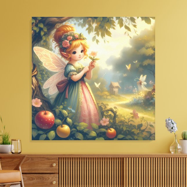 Sagan om den lilla feen i trädgården canvastryck (Insitu (Vardagsrum))