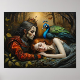 Sagan om den sovande skönheten med påfågel och pri poster