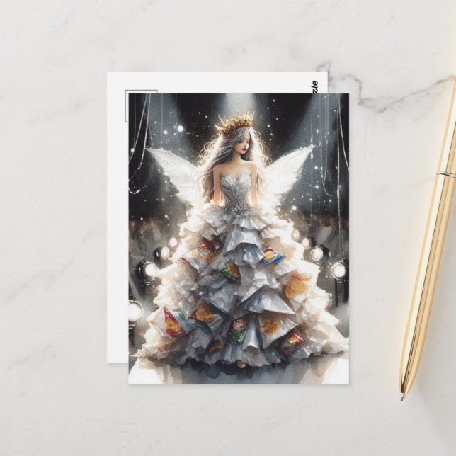 Sagan om en modevisning Klänning gjord av chipspås Vykort (Fram/Back In Situ)