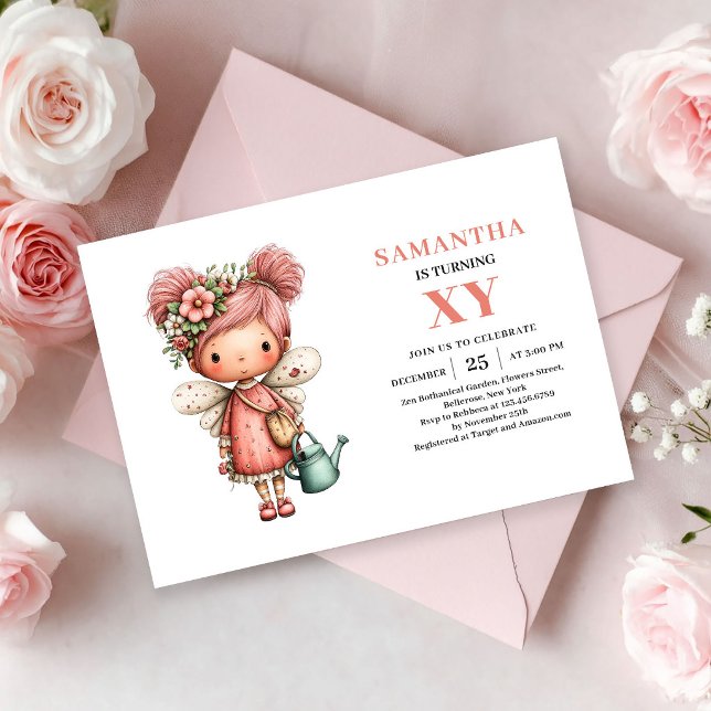 Saganomflicka 8-årsdag Söt Pastell Whimsy-inbjudan Inbjudningar (Whimsical Fairy Girl 1st Birthday Pastel Pink invitation)