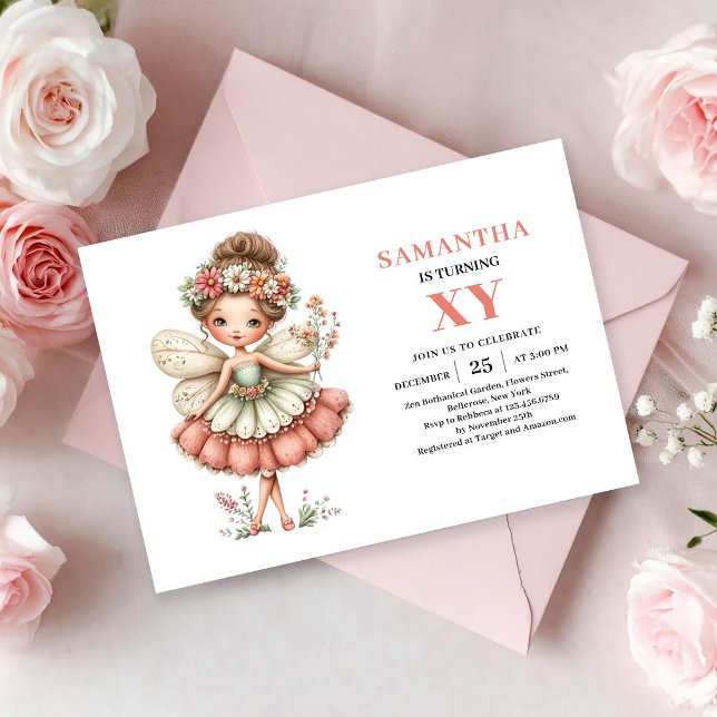Saganomflickans 2-års födelsedags rosablommiga mag inbjudningar (Fairy Girl 2nd Birthday Blush Pink Magic invitation)